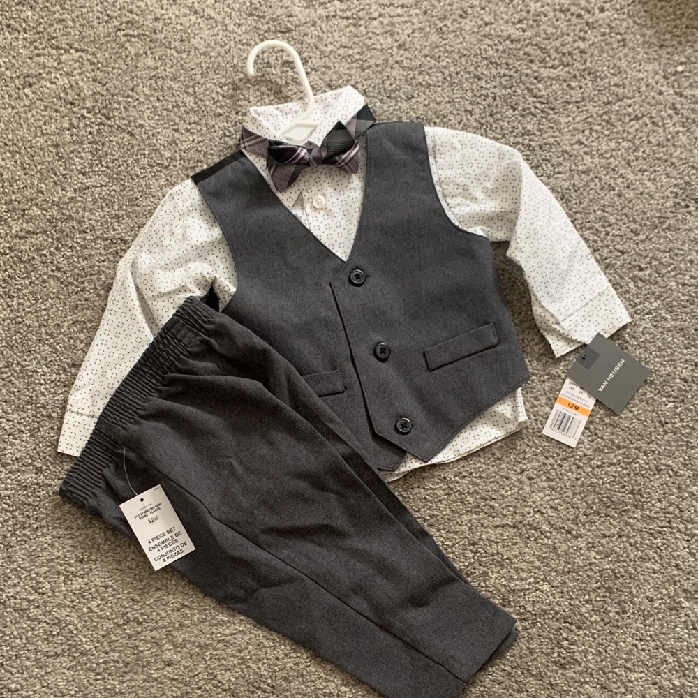 Van Heusen Charcoal Vest and Pants with Patterned Bow Tie